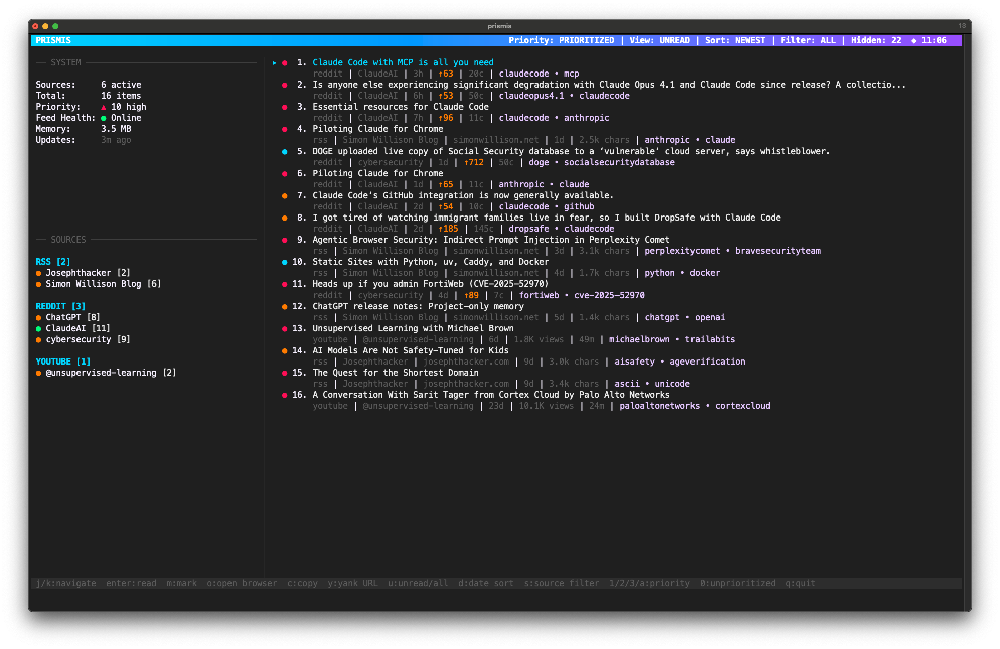 Prismis Terminal Interface